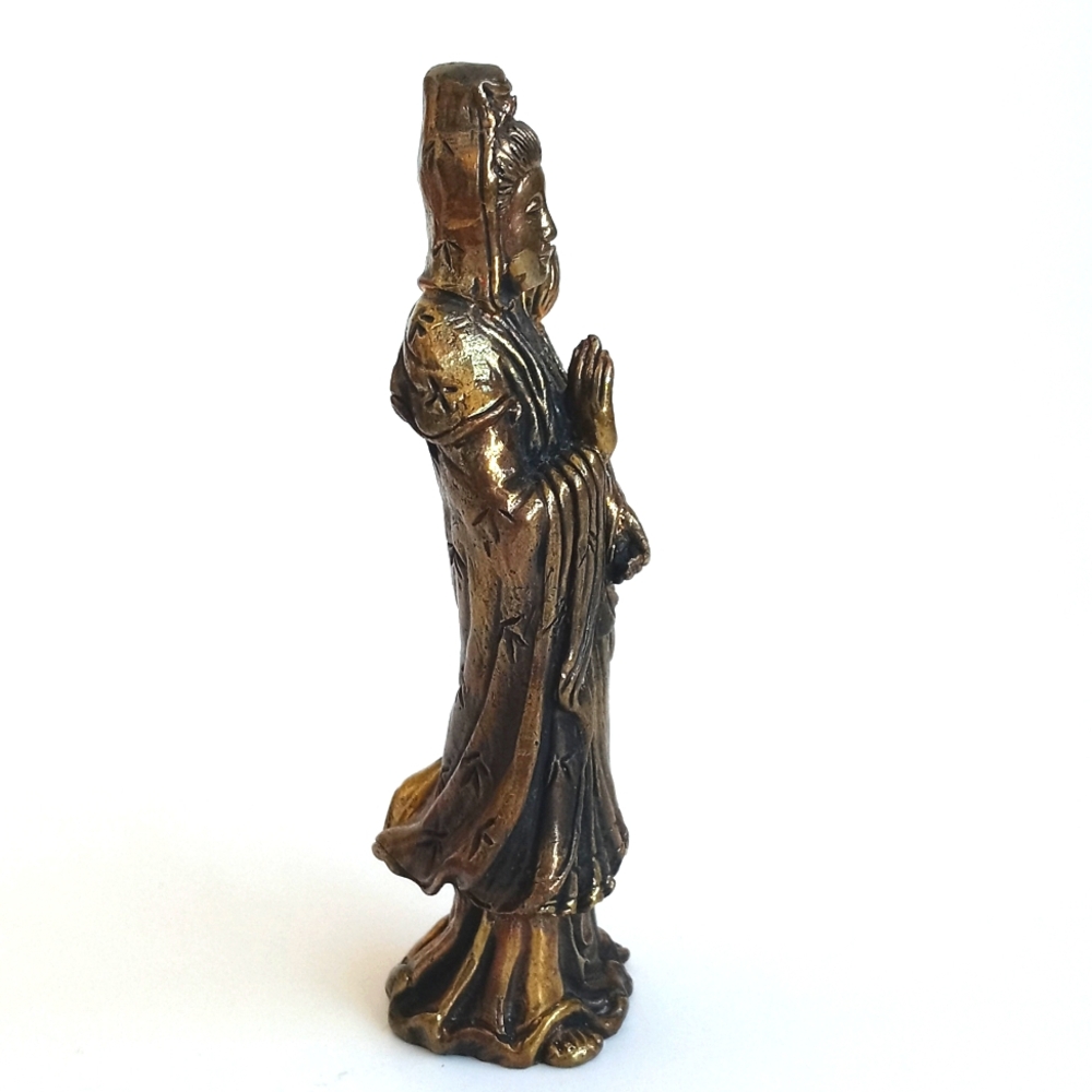 Antique Vintage Elegant Bronzed Brass Figurine With Lotus Flower From India - Picture 2 of 12